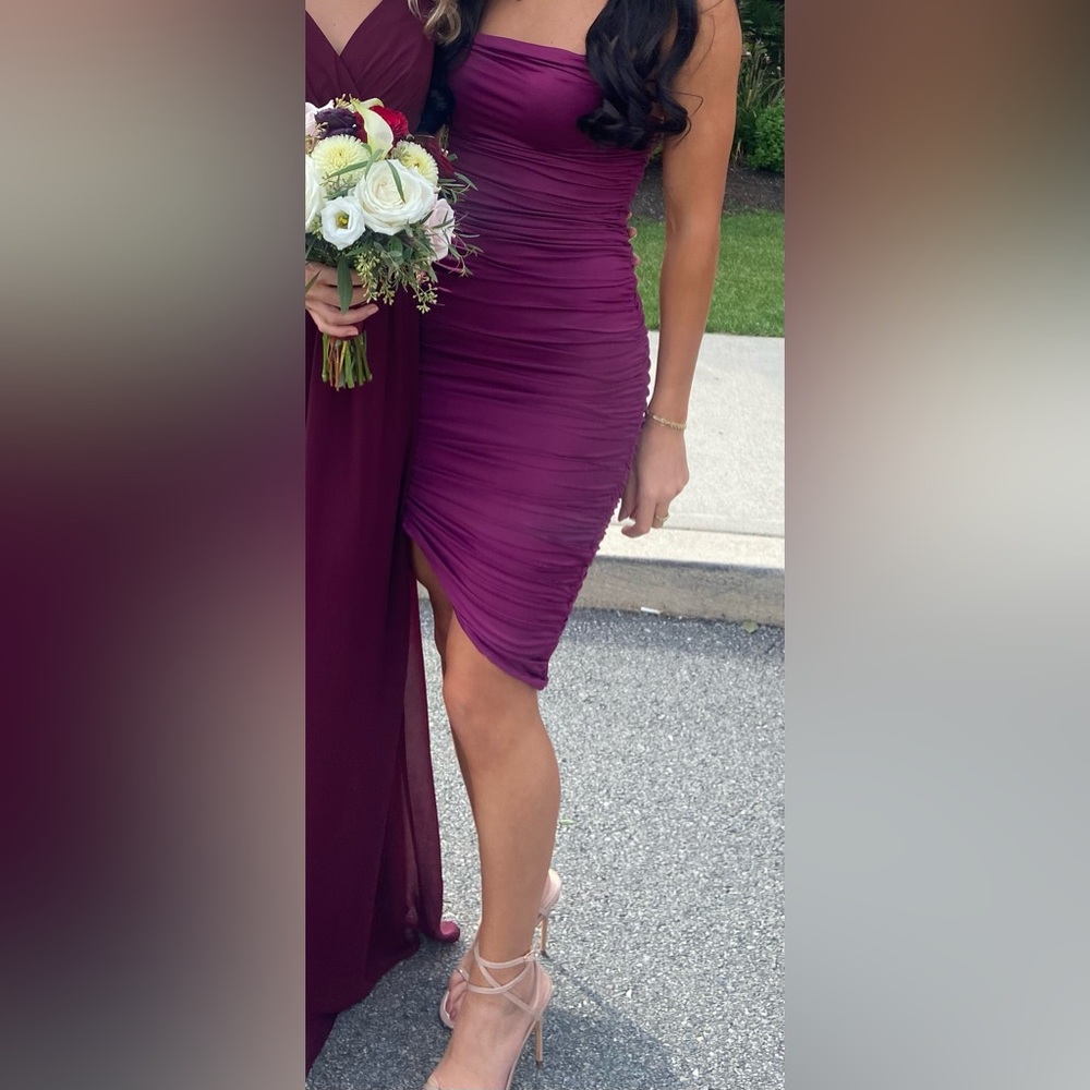 Burgundy Midi Ruched Dress